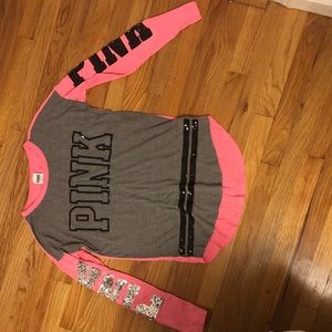 Gray and hot pink sequin detail long sleeve shirt